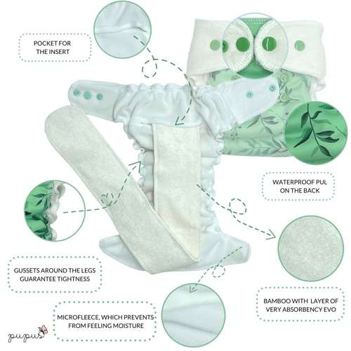 Fitted diaper with PUL & EVO "Butterflies"