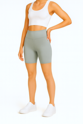 Kurze Leggings mit hohem Bund - Salbeigrün