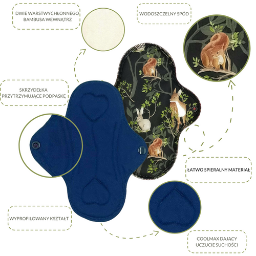 MEDIUM M Cloth Menstrual Pad - DINOSAURUS