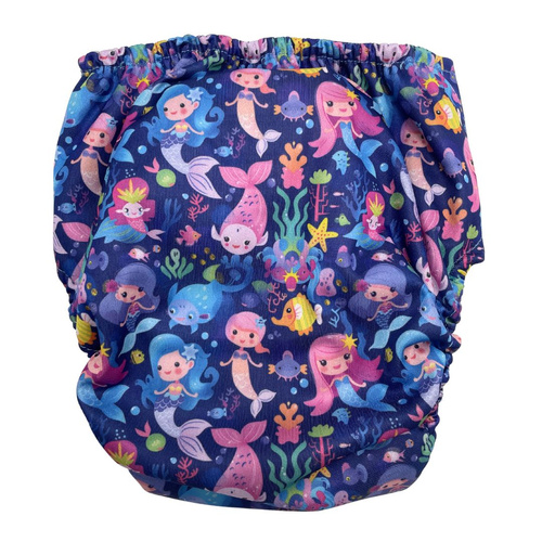 Pocket diaper, double-row snaps, OS, MERMAIDS