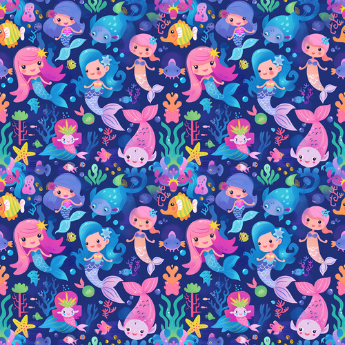 Pocket diaper, double-row snaps, OS, MERMAIDS