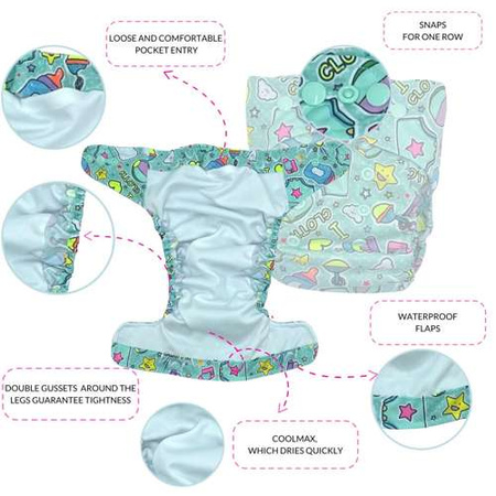 Pocket diaper, one-row snaps, OS Butterflies