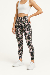 Lange Leggings mit hohem Bund – Kolibris & Blumen