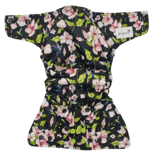 Pocket diaper, double-row snaps, OS, Hummingbirds