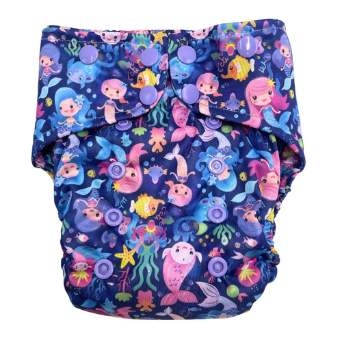 Pocket diaper, double-row snaps, OS, MERMAIDS