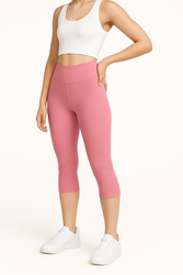 3/4-Leggings mit hohem Bund - Rosenblüte