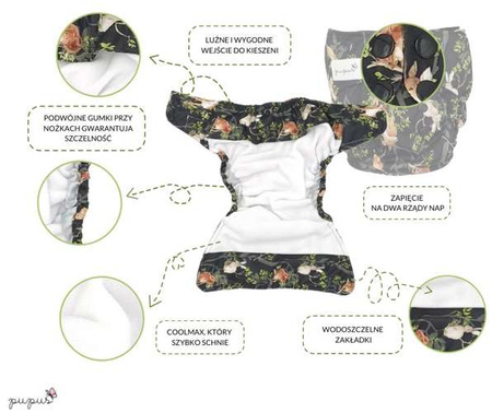 Pocket diaper, double-row snaps, OS, SUCCULENTS