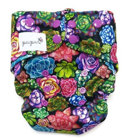 Pocket diaper, double-row snaps, OS, SUCCULENTS