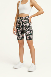 Kurze Leggings mit hohem Bund – Kolibris und Blumen