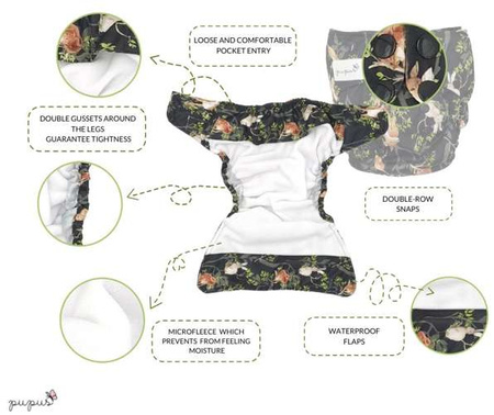 Pocket diaper, double-row snaps, OS, SEAHORSE