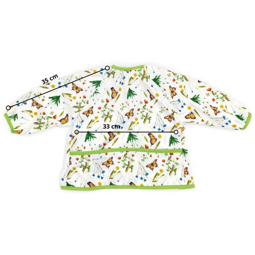 Long sleeved bib, waterproof, with built-in pocket bag In the Grass