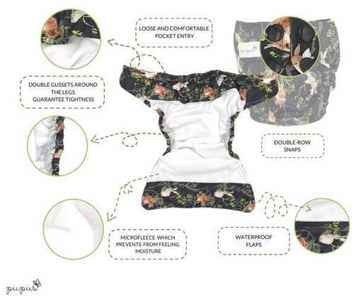 Pocket diaper, double-row snaps, OS, SUCCULENTS