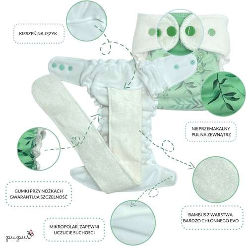 Fitted diaper with PUL & EVO "I feel green"