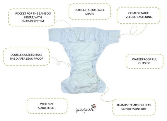 Reusable diaper for adults with insert - BUTTERFLIES