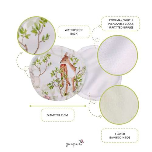 Reusable Breast Pads, bamboo + coolmax, 2pcs, PUPPIES