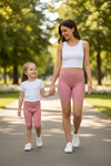 Short Leggings with High Waist - Rose Bloom