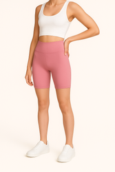 Short Leggings with High Waist - Rose Bloom